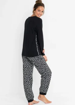bonprix bonprix Pijama de algodón orgánico puro Negro-blanco estampado New