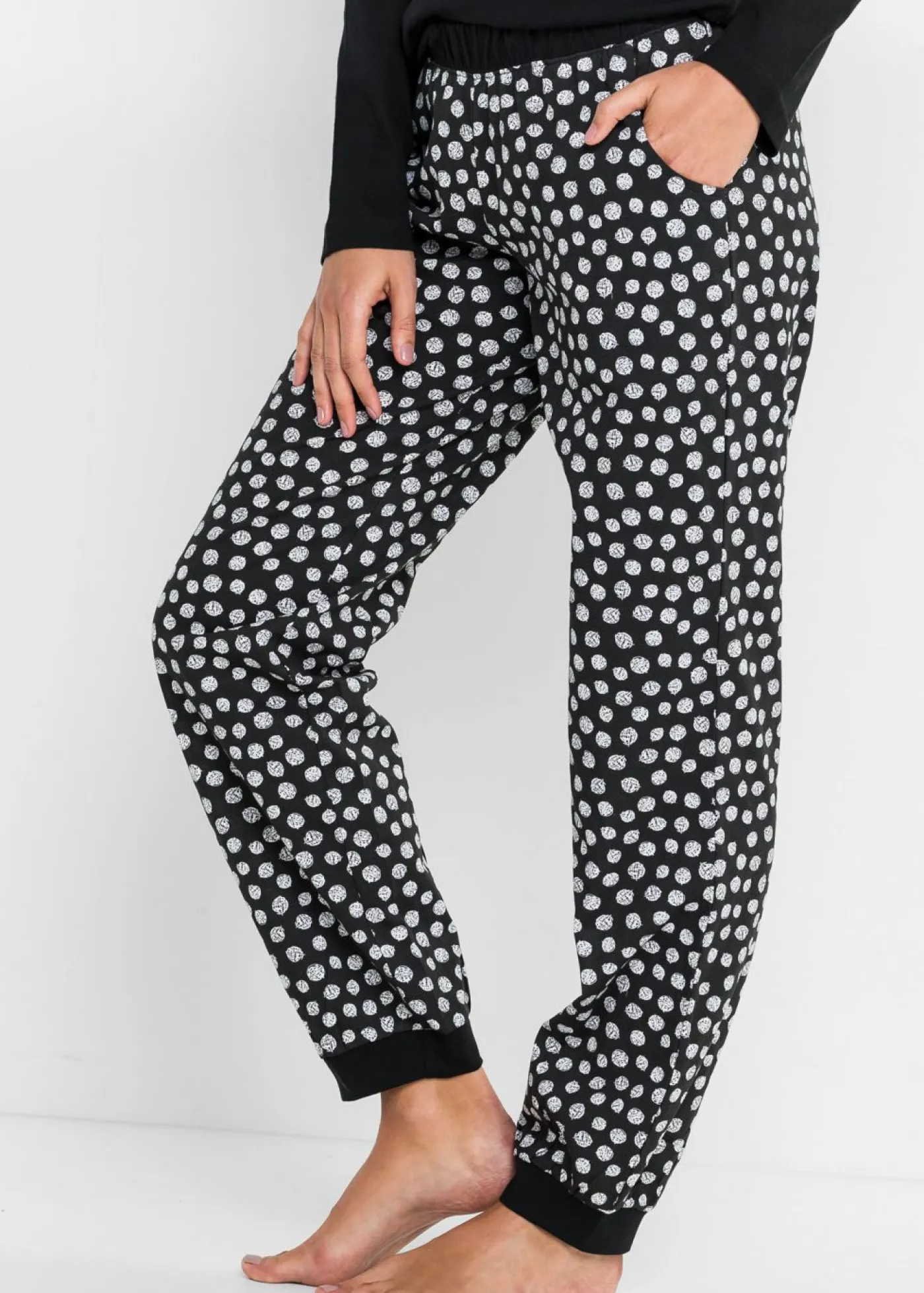bonprix bonprix Pijama de algodón orgánico puro Negro-blanco estampado New