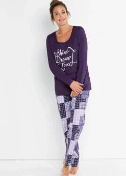 bonprix bonprix Pijama de algodón orgánico puro Lila oscuro estampado Sale