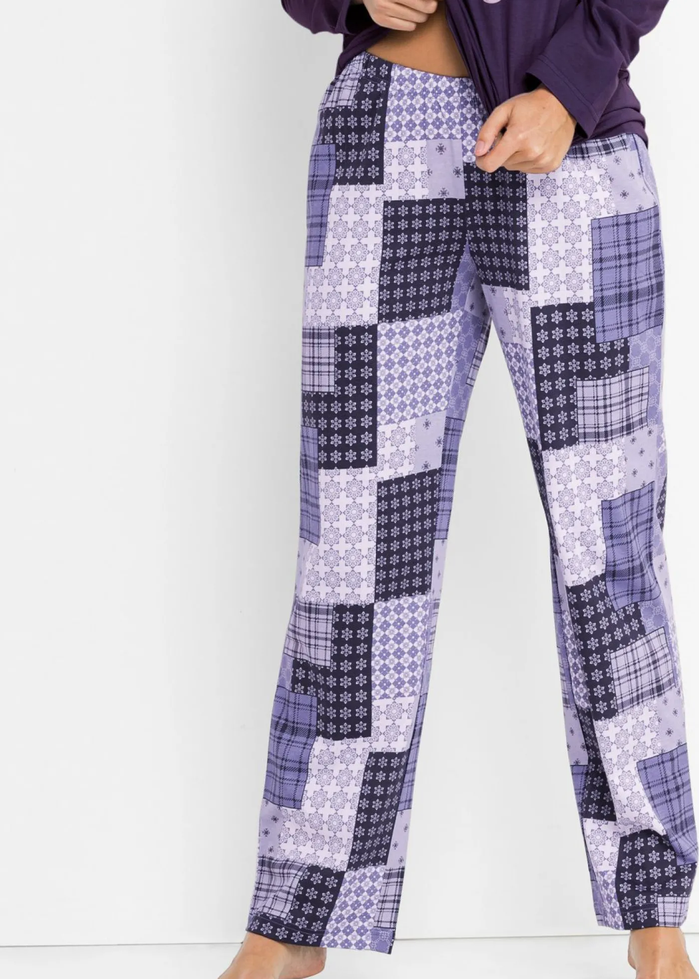 bonprix bonprix Pijama de algodón orgánico puro Lila oscuro estampado Sale