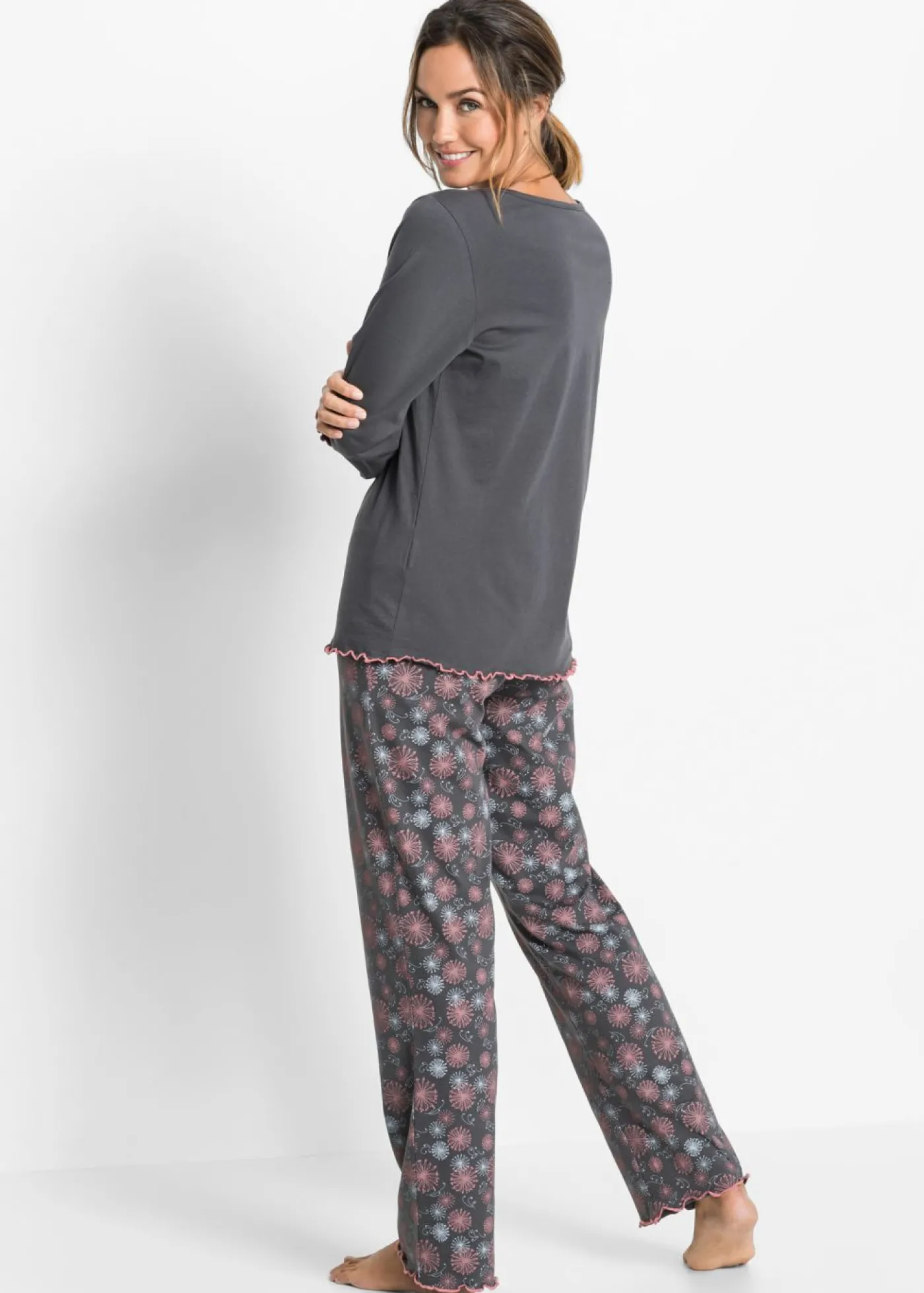 bonprix bonprix Pijama de algodón orgánico puro Gris estampado Clearance