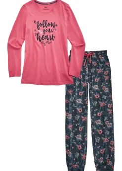 bonprix bonprix Pijama de algodón orgánico puro Rosa humo estampado Outlet