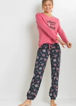 bonprix bonprix Pijama de algodón orgánico puro Rosa humo estampado Outlet