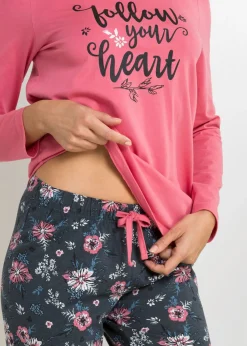 bonprix bonprix Pijama de algodón orgánico puro Rosa humo estampado Outlet