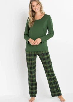 bonprix bonprix Pijama de algodón orgánico puro Verde de cuadros Online