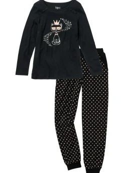 bonprix bonprix Pijama de algodón orgánico puro Negro estampado New
