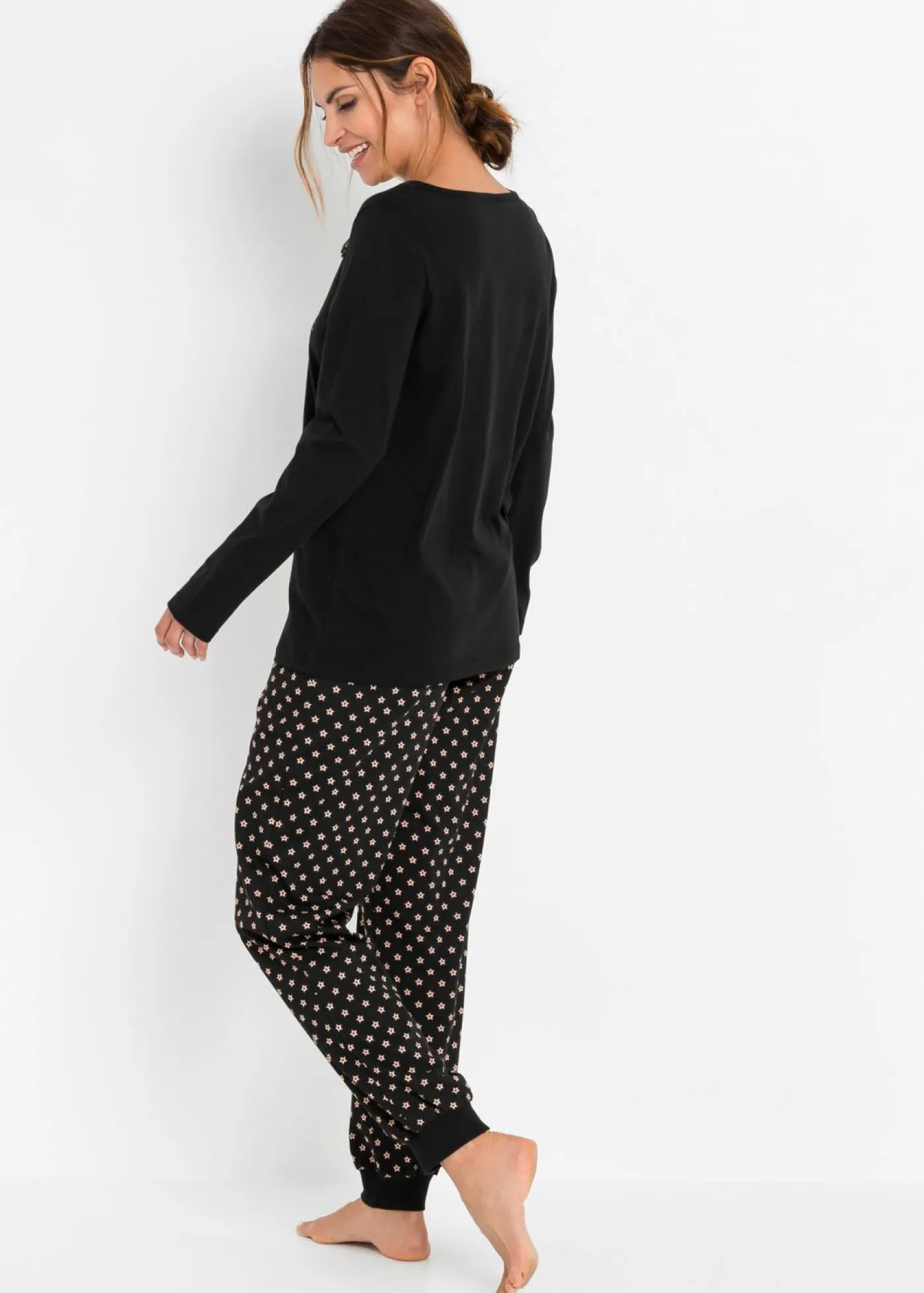 bonprix bonprix Pijama de algodón orgánico puro Negro estampado New