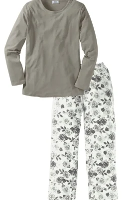 bonprix bonprix Pijama de algodón orgánico puro plata / carbón / blanco / pizarra / gris con flores Clearance