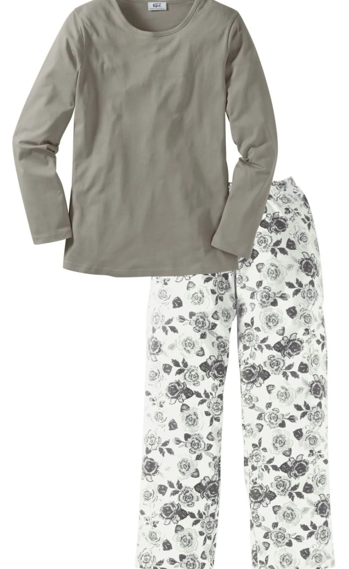 bonprix bonprix Pijama de algodón orgánico puro plata / carbón / blanco / pizarra / gris con flores Clearance