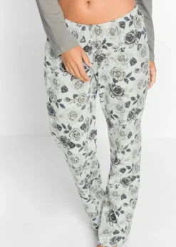 bonprix bonprix Pijama de algodón orgánico puro plata / carbón / blanco / pizarra / gris con flores Clearance