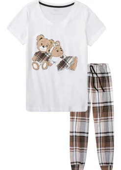 bonprix bonprix Pijama de algodón orgánico puro blanco/arcilla a cuadros Online