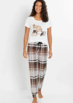 bonprix bonprix Pijama de algodón orgánico puro blanco/arcilla a cuadros Online
