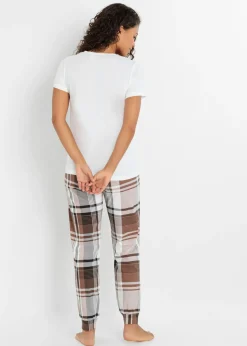 bonprix bonprix Pijama de algodón orgánico puro blanco/arcilla a cuadros Online