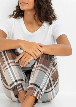 bonprix bonprix Pijama de algodón orgánico puro blanco/arcilla a cuadros Online