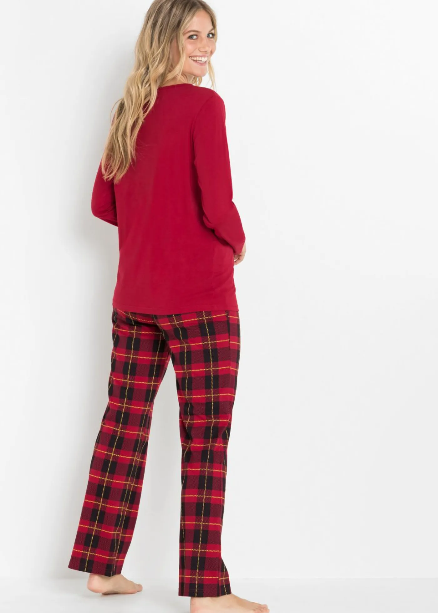 bonprix bonprix Pijama de algodón orgánico puro Rojo de cuadros