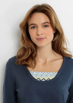 bonprix bonprix Pijama de algodón puro azul oscuro/naranja oscuro/salvia ahumado/curry/azul mate New