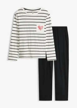 bonprix bonprix Pijama de algodón puro blanco lana-negro con rayas Hot