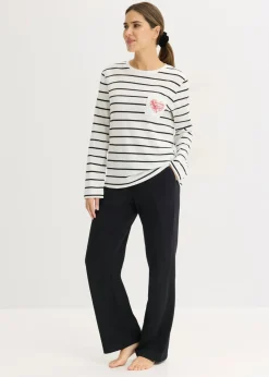 bonprix bonprix Pijama de algodón puro blanco lana-negro con rayas Hot