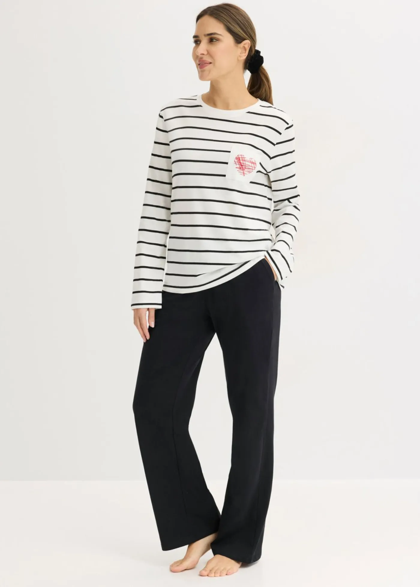 bonprix bonprix Pijama de algodón puro blanco lana-negro con rayas Hot
