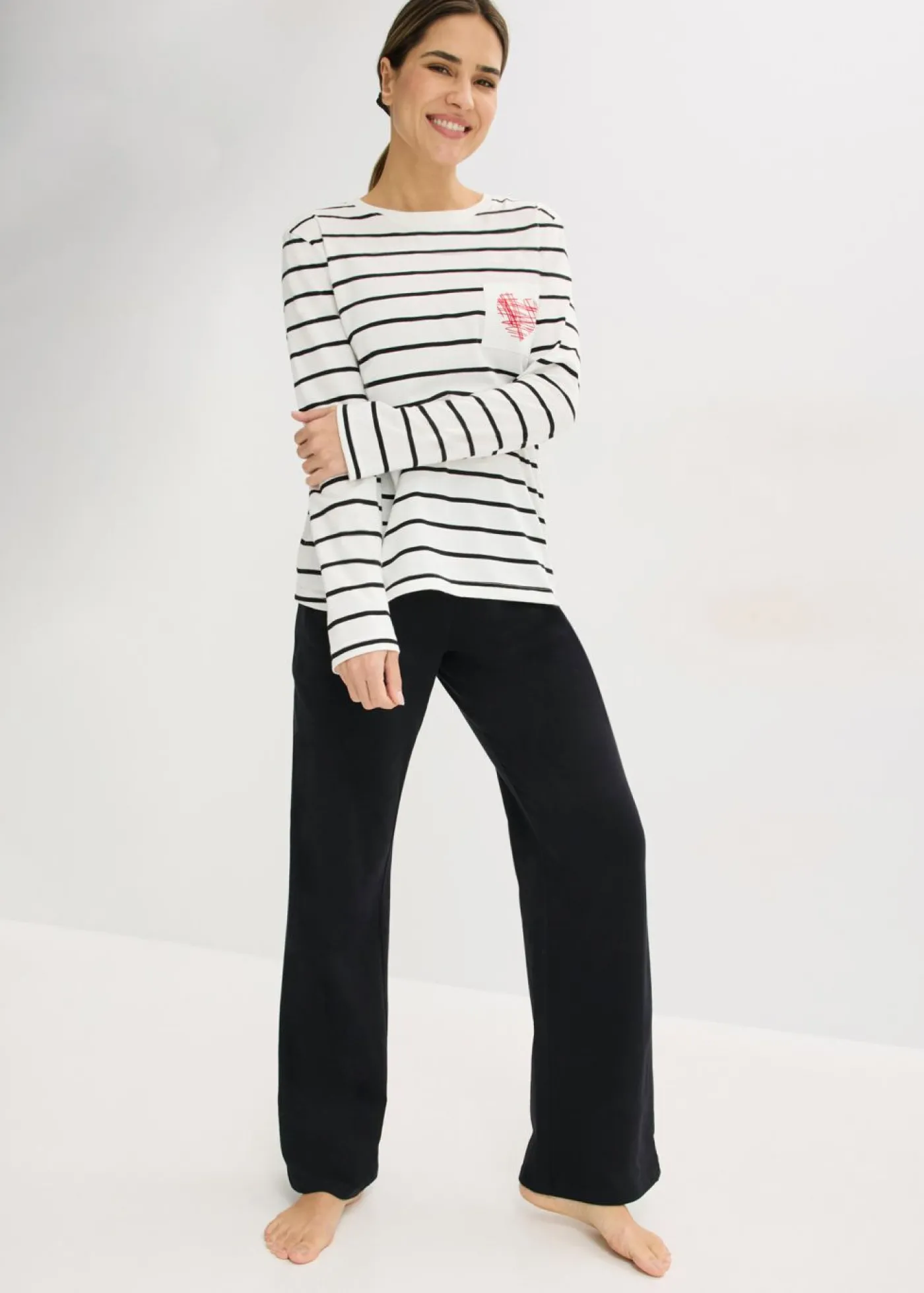 bonprix bonprix Pijama de algodón puro blanco lana-negro con rayas Hot