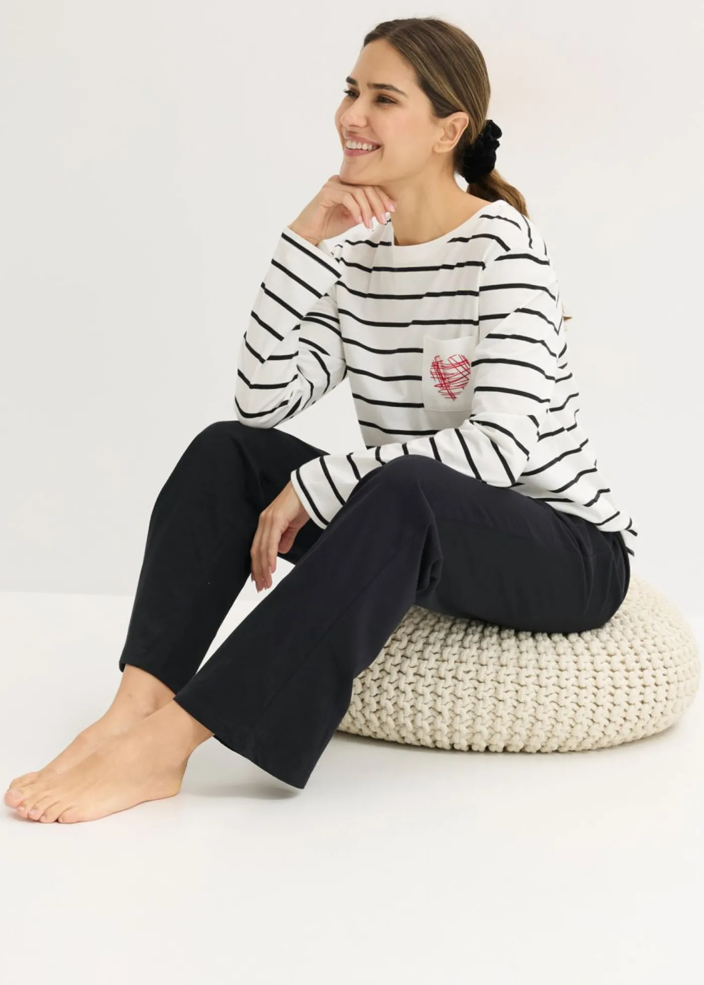bonprix bonprix Pijama de algodón puro blanco lana-negro con rayas Hot