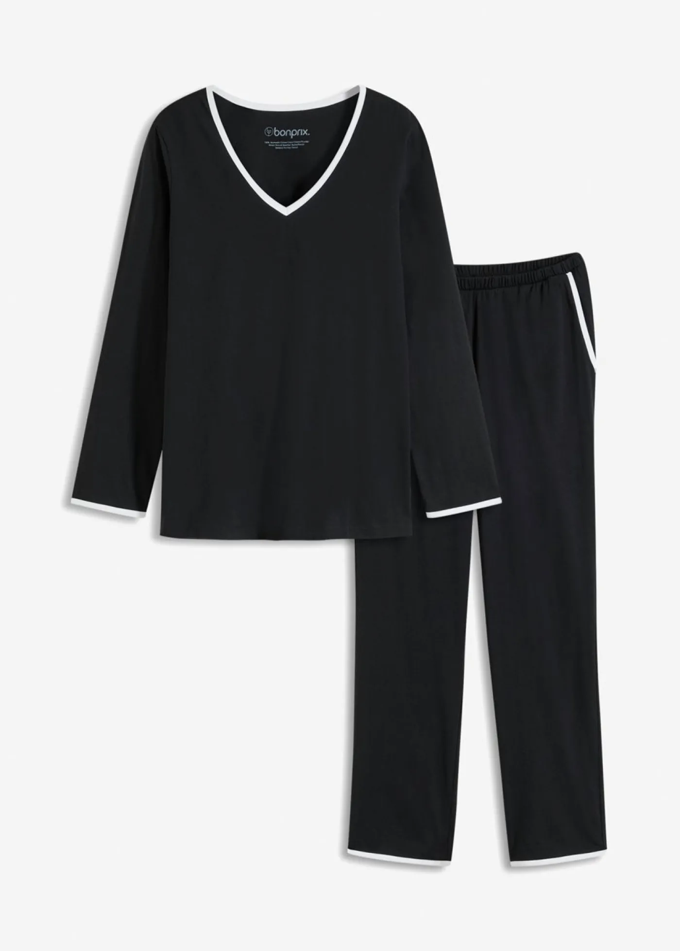 bonprix bonprix Pijama de algodón puro Negro-blanco Clearance