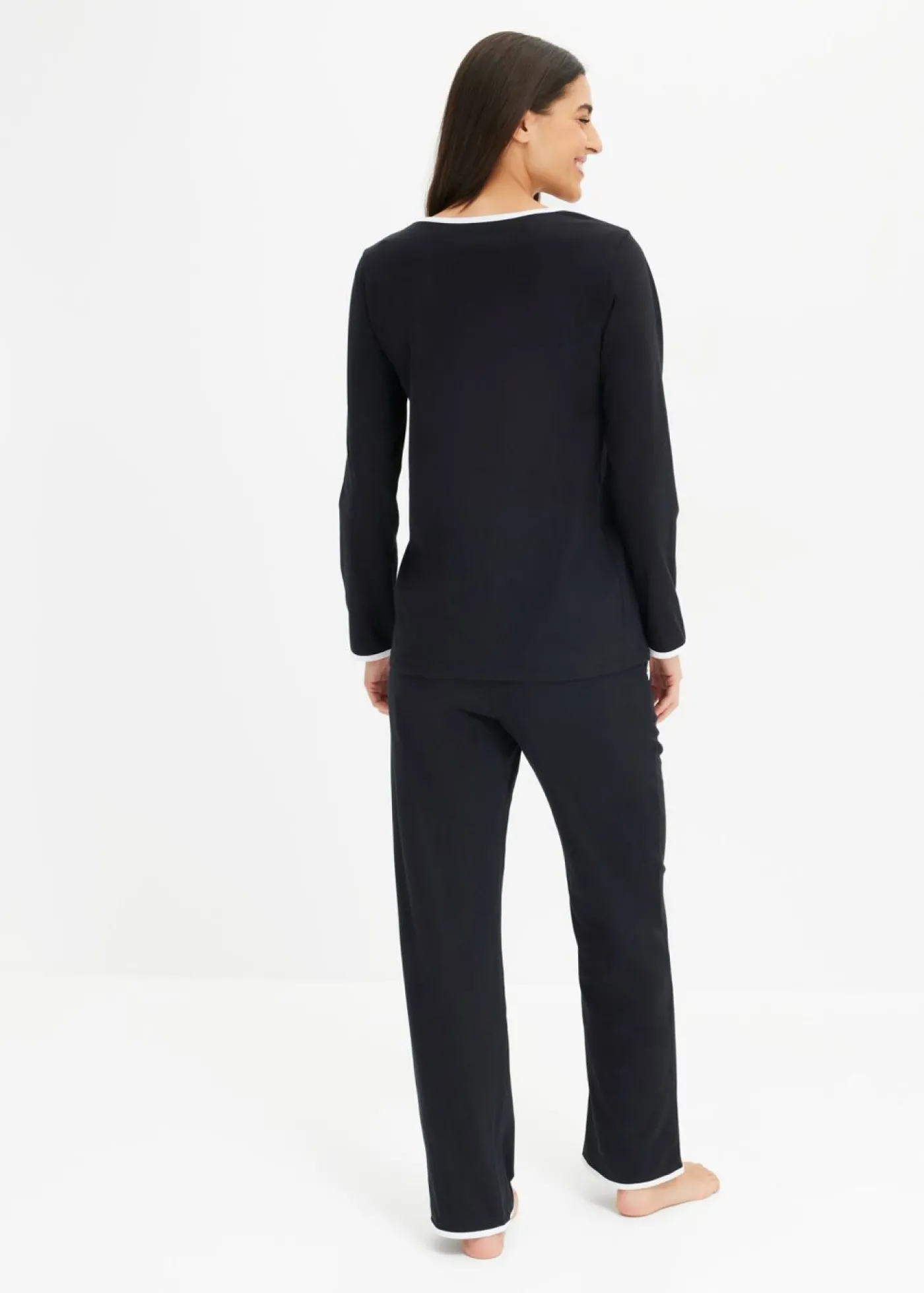 bonprix bonprix Pijama de algodón puro Negro-blanco Clearance