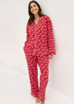 bonprix bonprix Pijama de algodón puro Rojo oscuro estampado Outlet