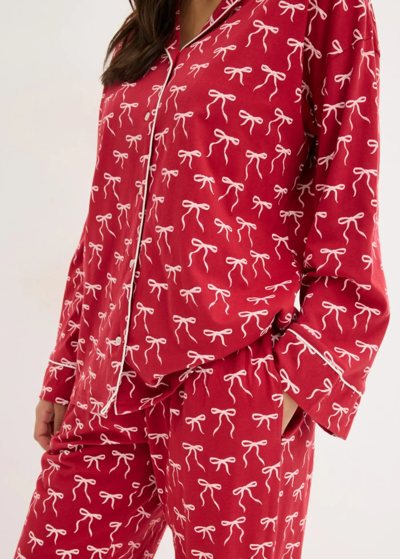 bonprix bonprix Pijama de algodón puro Rojo oscuro estampado Outlet