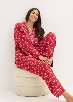 bonprix bonprix Pijama de algodón puro Rojo oscuro estampado Outlet
