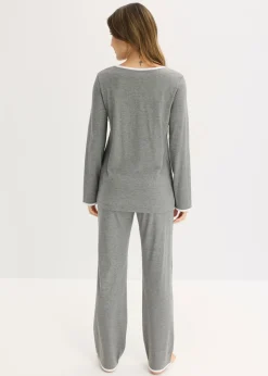 bonprix bonprix Pijama de algodón puro Gris jaspeado-blanco New