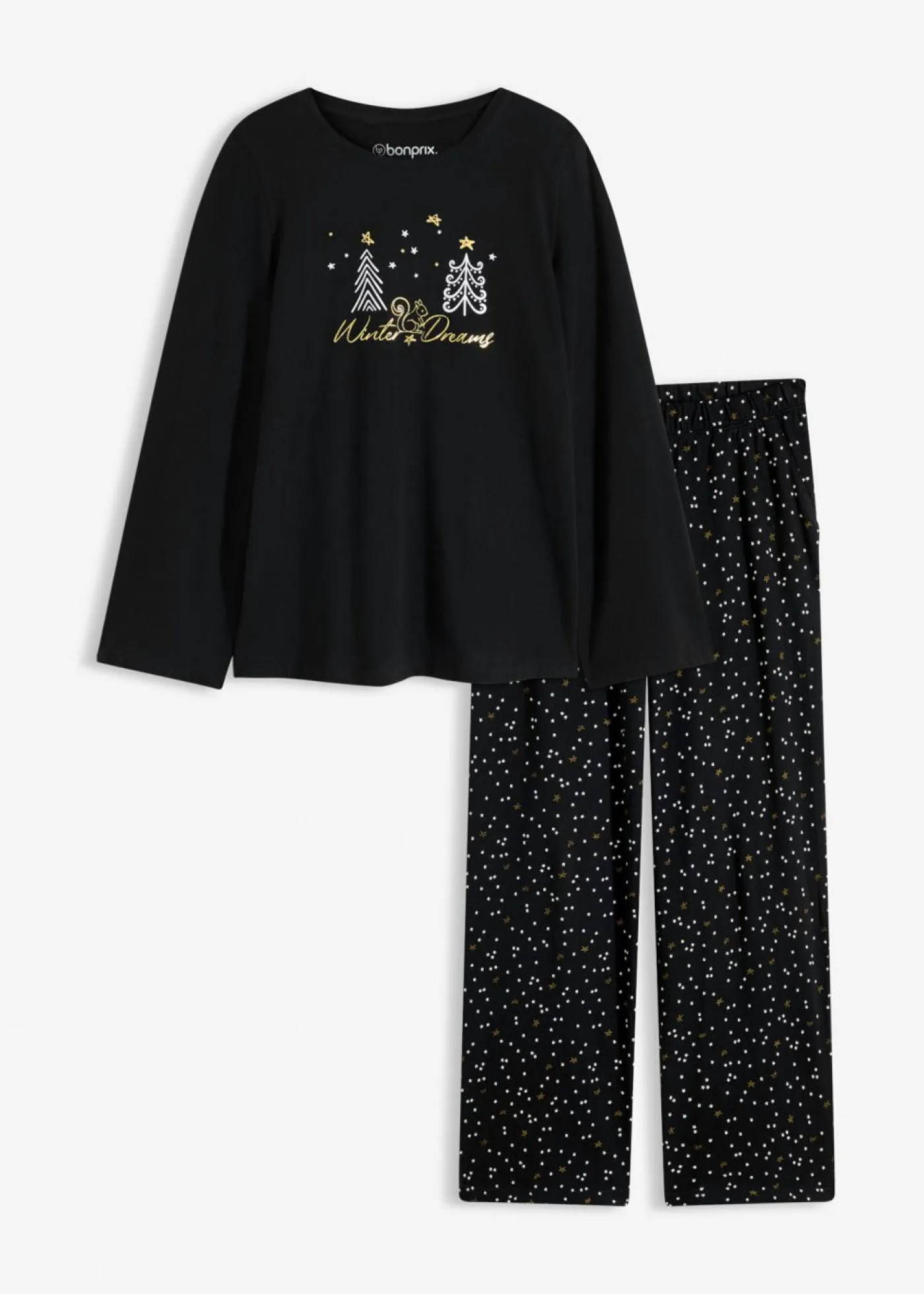 bonprix bonprix Pijama de algodón puro con estampado brillante Negro Discount