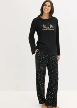 bonprix bonprix Pijama de algodón puro con estampado brillante Negro Discount
