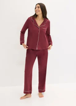 bonprix bonprix Pijama de algodón puro con botones rojo avellana Discount