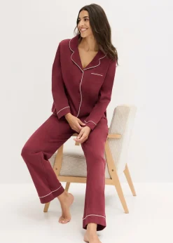 bonprix bonprix Pijama de algodón puro con botones rojo avellana Discount