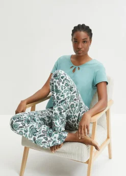 bonprix bonprix Pijama de algodón puro (3 piezas) azul marino + salvia ahumado Outlet