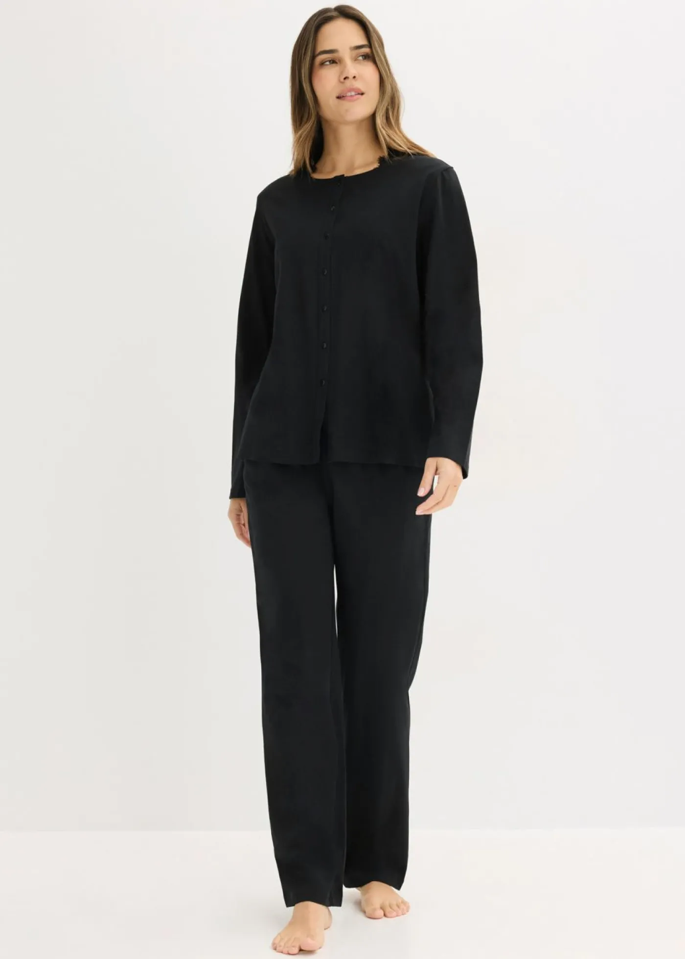 bonprix bonprix Pijama de algodón suave Negro Clearance