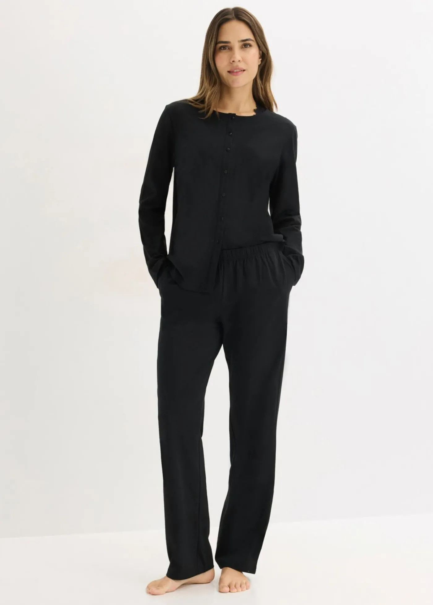 bonprix bonprix Pijama de algodón suave Negro Clearance