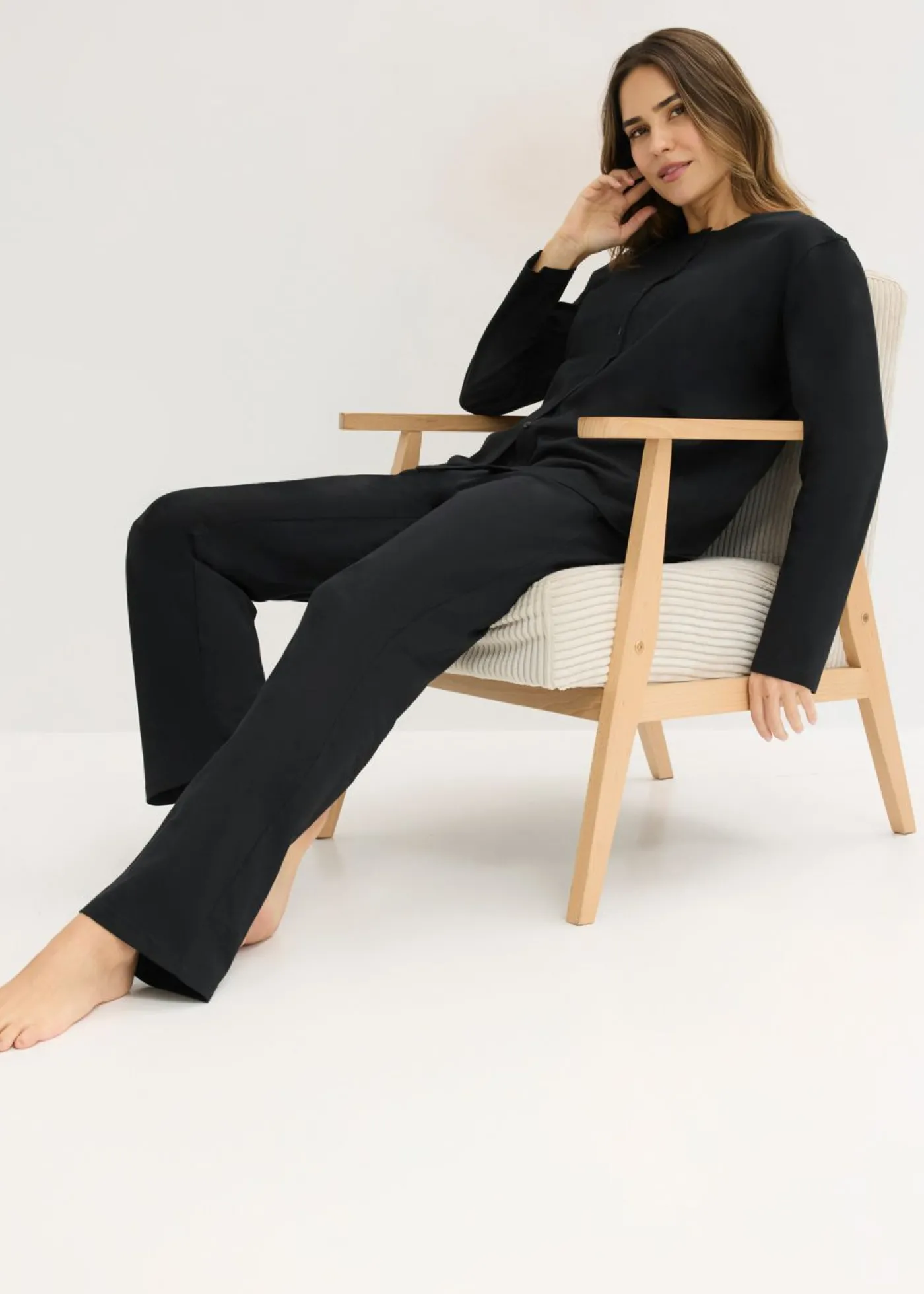 bonprix bonprix Pijama de algodón suave Negro Clearance