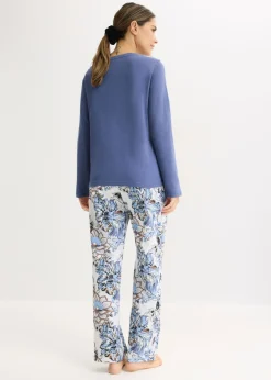 bonprix bonprix Pijama de algodón suave índigo-natural jaspeado Online