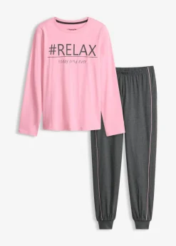 bonprix bonprix Pijama de algodón suave orquídea ahumado-antracita jaspeado moteado Clearance
