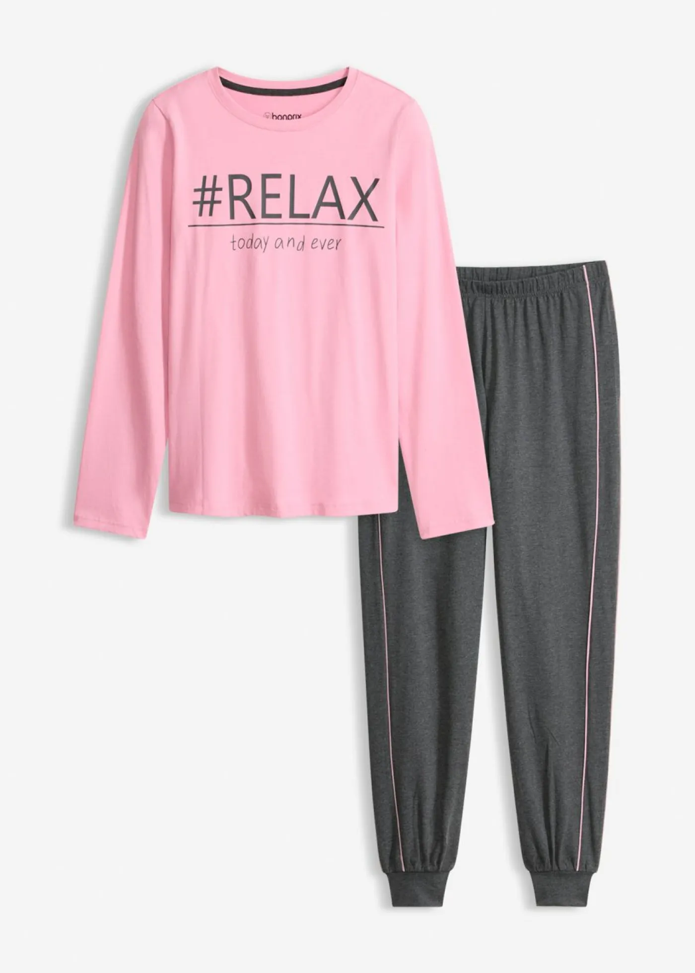 bonprix bonprix Pijama de algodón suave orquídea ahumado-antracita jaspeado moteado Clearance