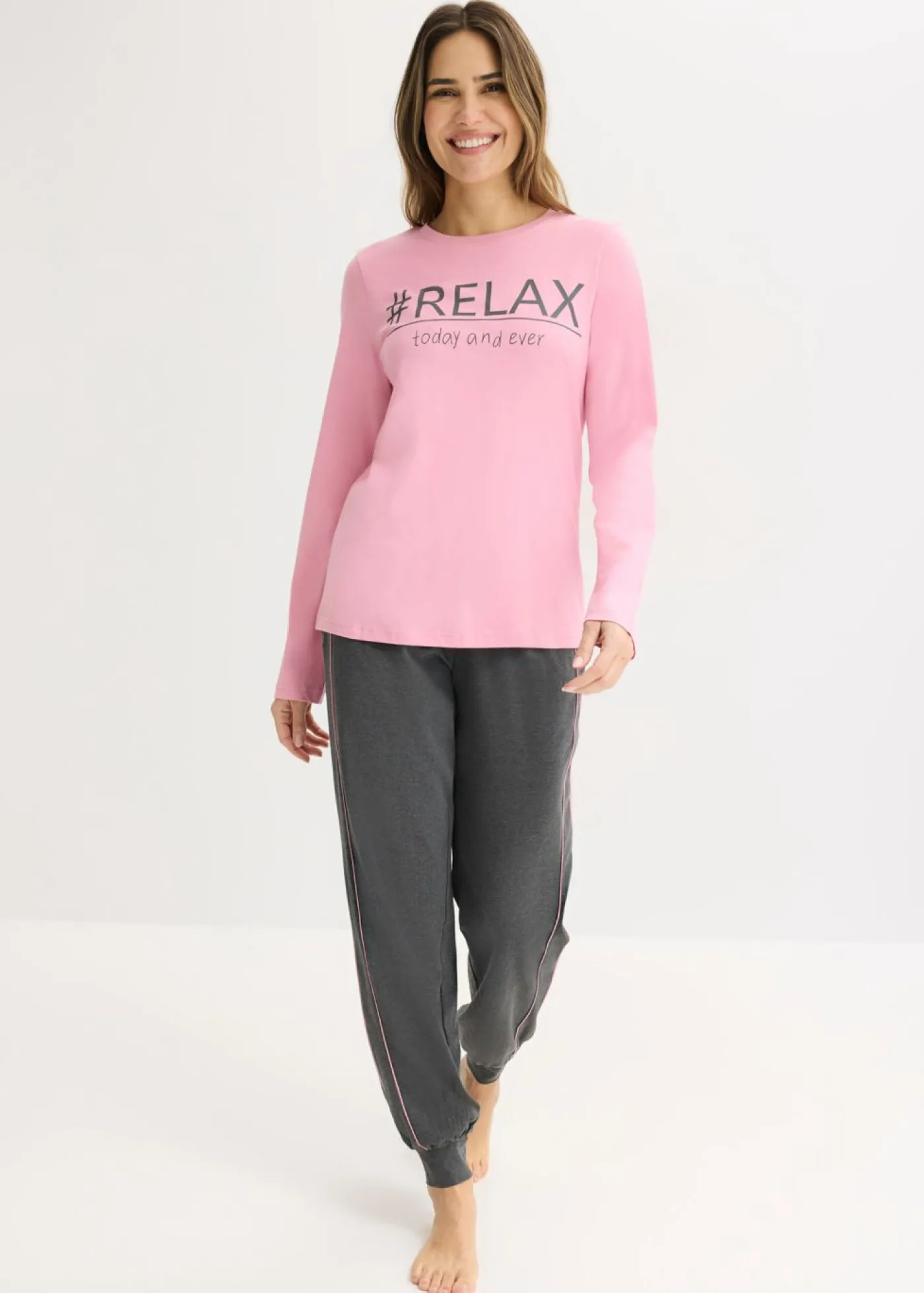 bonprix bonprix Pijama de algodón suave orquídea ahumado-antracita jaspeado moteado Clearance