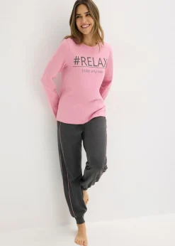 bonprix bonprix Pijama de algodón suave orquídea ahumado-antracita jaspeado moteado Clearance