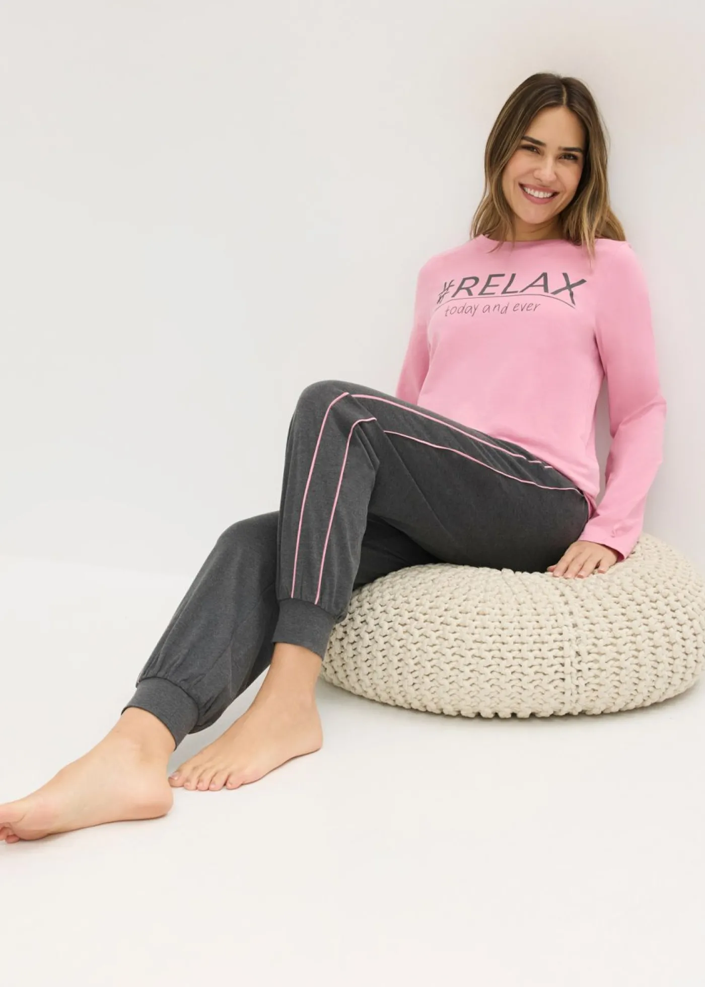 bonprix bonprix Pijama de algodón suave orquídea ahumado-antracita jaspeado moteado Clearance