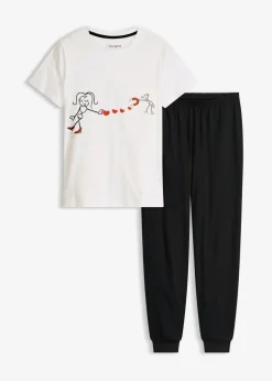 bonprix bonprix Pijama de algodón suave Blanco-negro Hot