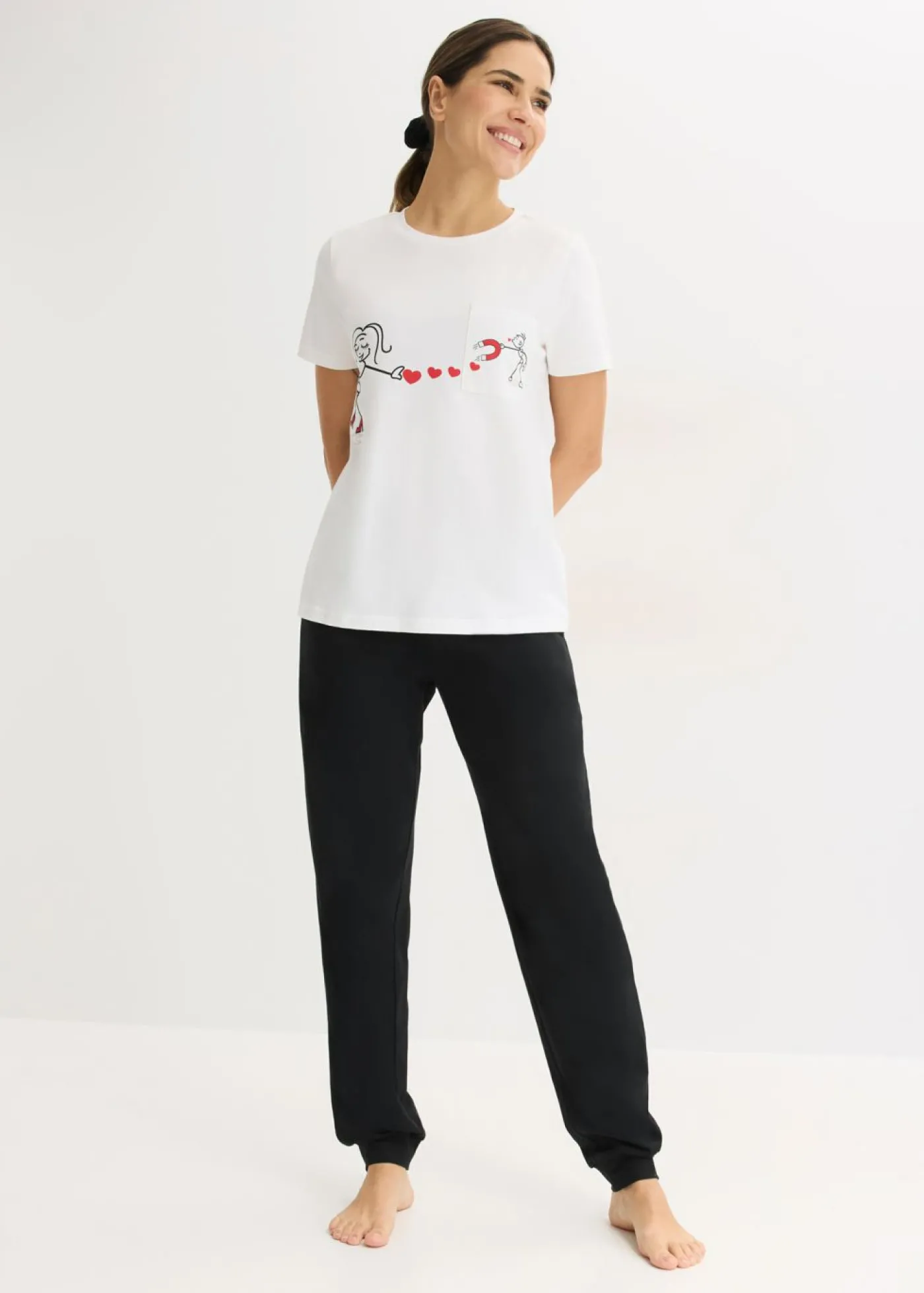 bonprix bonprix Pijama de algodón suave Blanco-negro Hot