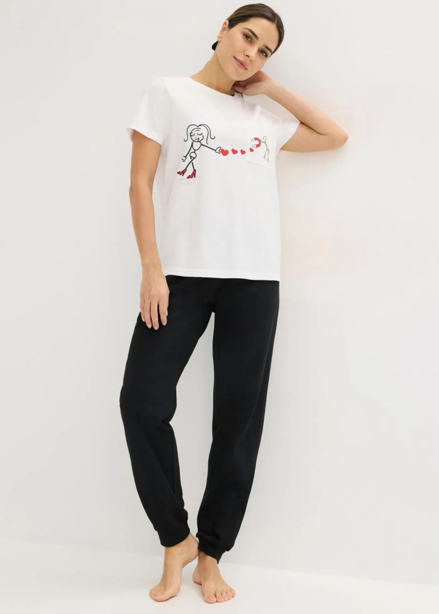 bonprix bonprix Pijama de algodón suave Blanco-negro Hot