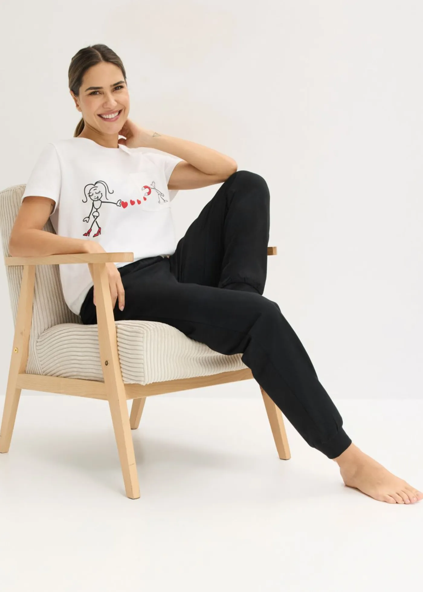 bonprix bonprix Pijama de algodón suave Blanco-negro Hot