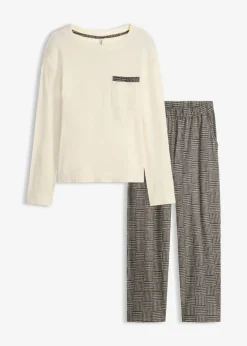 bonprix bonprix Pijama de algodón suave beige natural-negro a cuadros New